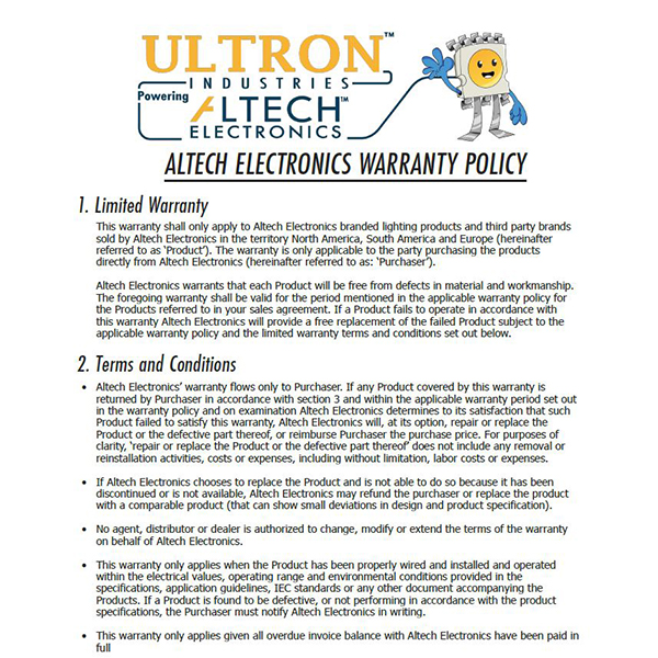 Altech Electronics Warranty Policy